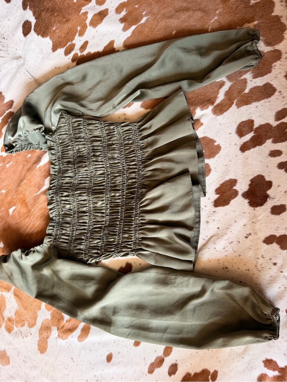 Le Lis Olive Green Smocked Peasant Blouse